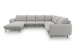 Cosmopolitan Design - Sofá de canto direito panorâmico "Vienna" 7 lugares em tecido estrutural cinza claro - 330x235x95cm