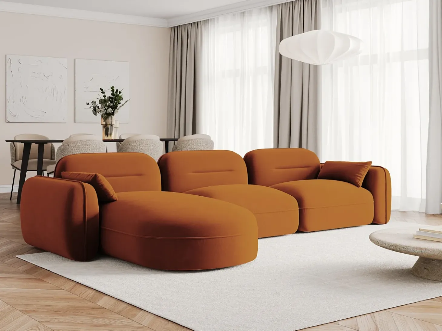 Cosmopolitan Design - Sofá modular de canto esquerdo "Sydney" 4 lugares em veludo terracota - 320x165x70cm