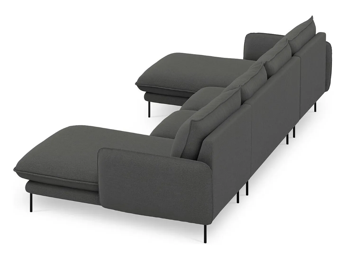 Cosmopolitan Design - Sofá panorâmico "Vienna" 6 lugares em tecido estrutural cinza escuro - 350x170x95cm