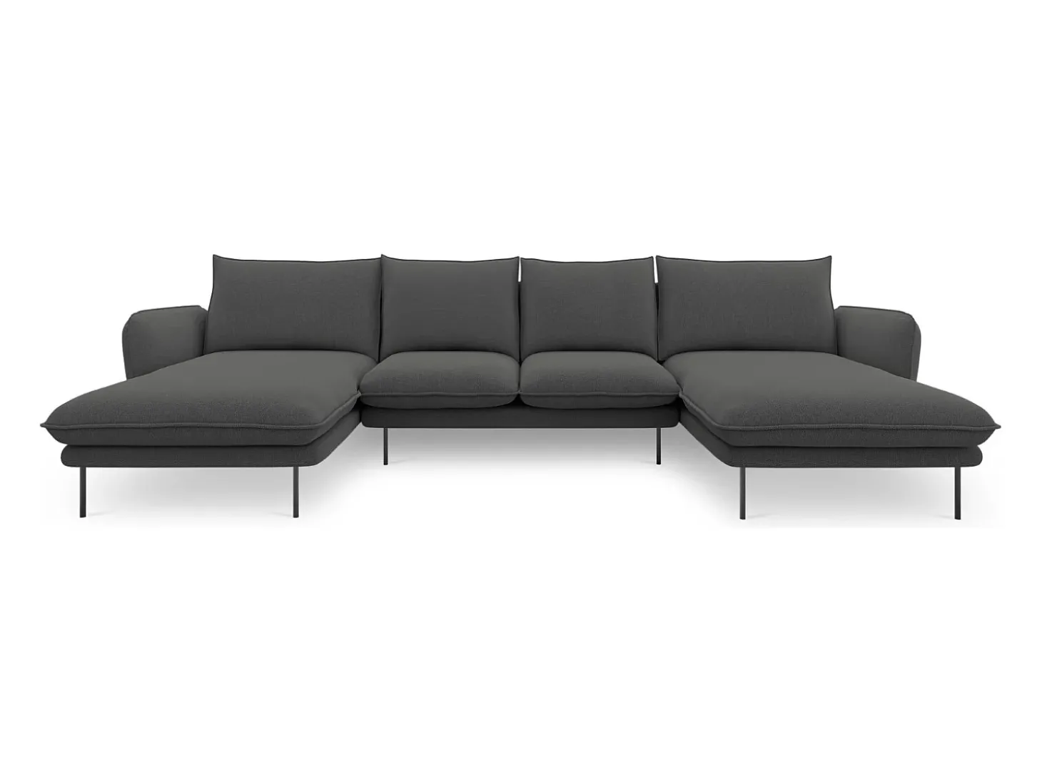 Cosmopolitan Design - Sofá panorâmico "Vienna" 6 lugares em tecido estrutural cinza escuro - 350x170x95cm