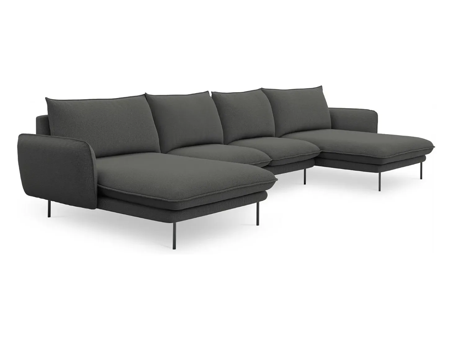 Cosmopolitan Design - Sofá panorâmico "Vienna" 6 lugares em tecido estrutural cinza escuro - 350x170x95cm
