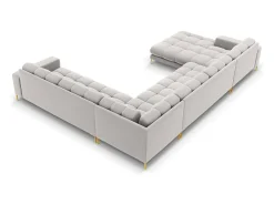 Cosmopolitan Design - Sofá de canto direito panorâmico "Bali" 7 lugares em veludo prata - 327x256x75cm