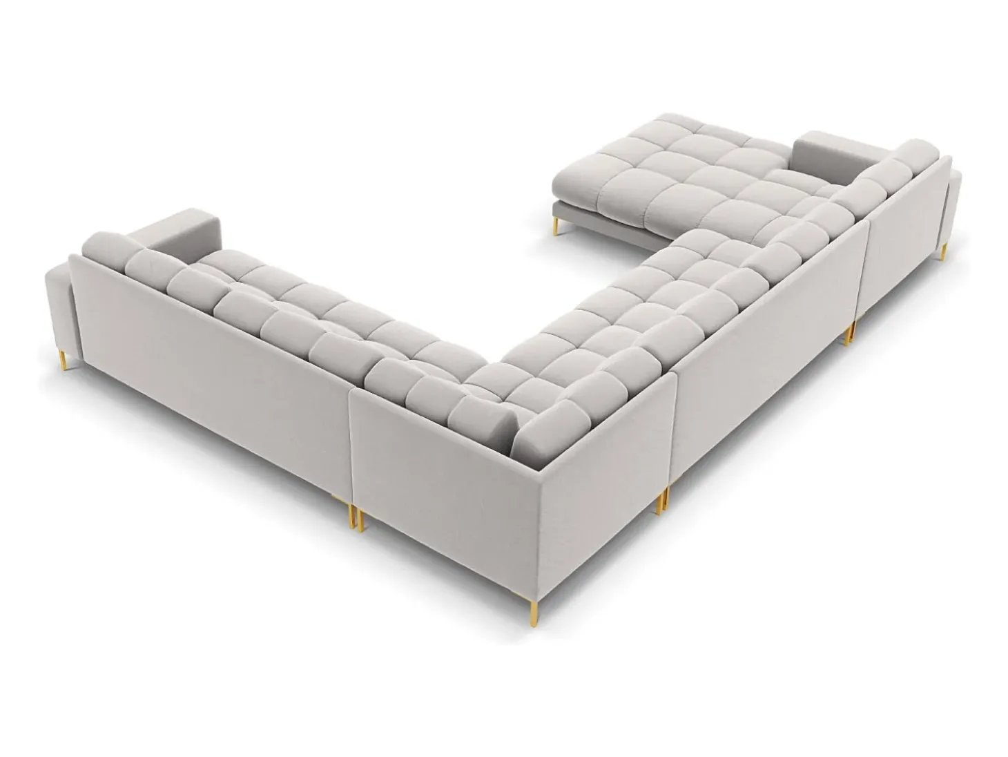 Cosmopolitan Design - Sofá de canto direito panorâmico "Bali" 7 lugares em veludo prata - 327x256x75cm