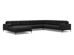 Cosmopolitan Design - Sofá de canto direito panorâmico "Bali" 7 lugares em tecido estrutural cinza escuro - 327x256x75cm
