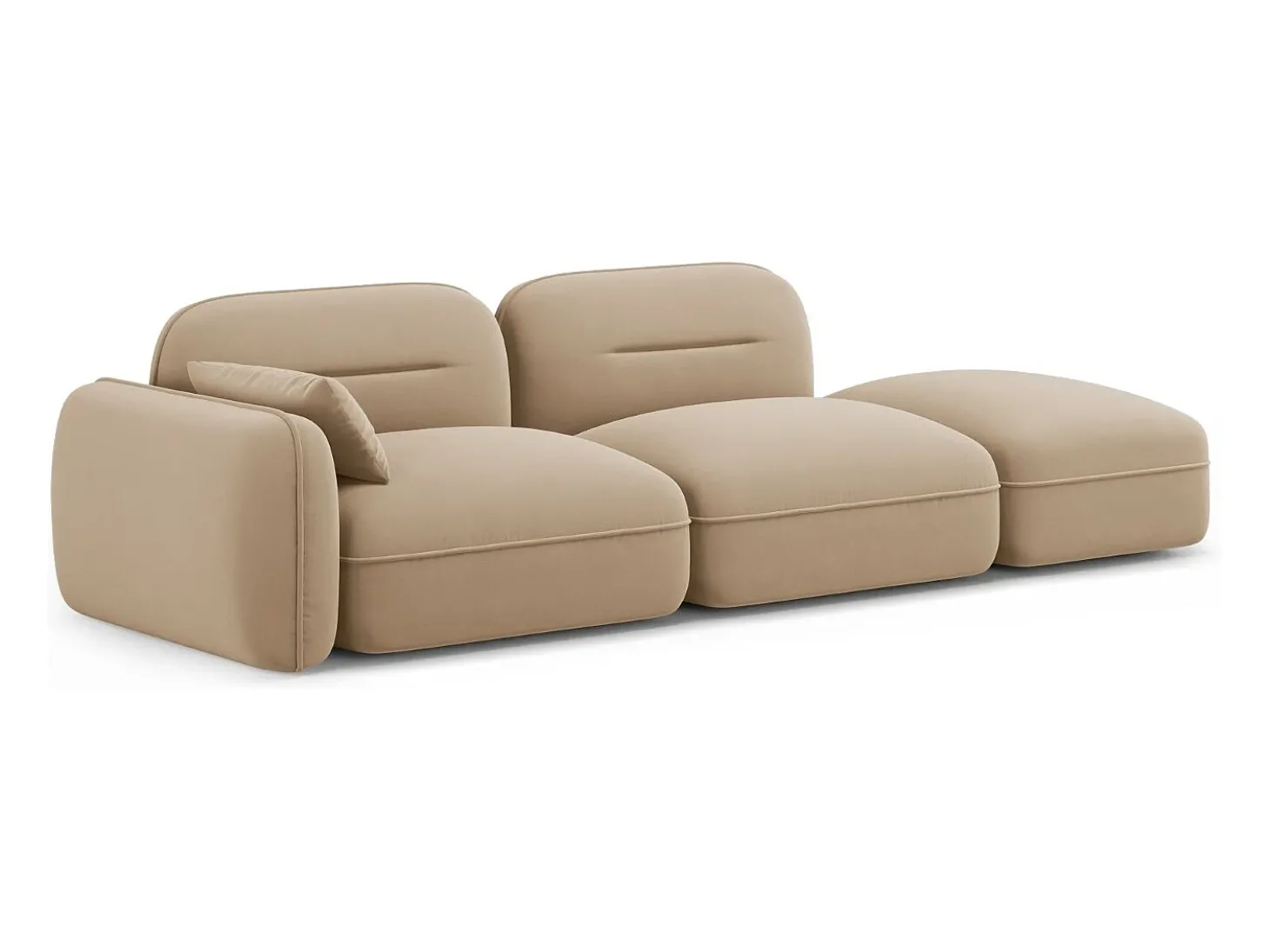 Cosmopolitan Design - Sofá modular direito "Sydney" 3 lugares em veludo areia - 295x90x70cm