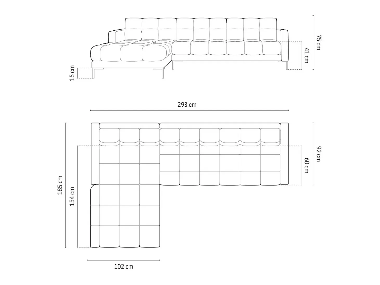 Cosmopolitan Design - Sofá de canto esquerdo "Bali" 5 lugares em veludo prata - 293x185x75cm