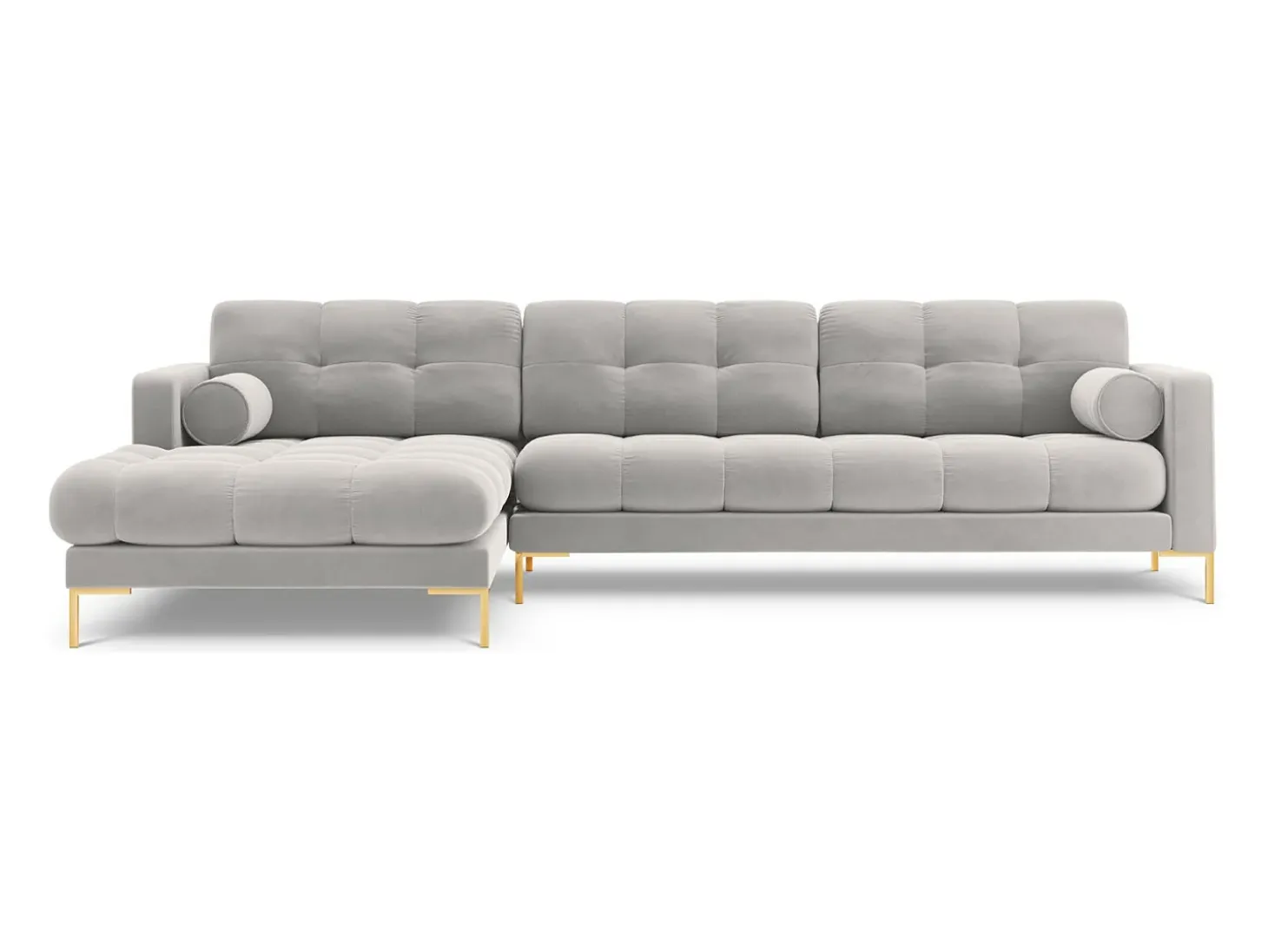 Cosmopolitan Design - Sofá de canto esquerdo "Bali" 5 lugares em veludo prata - 293x185x75cm