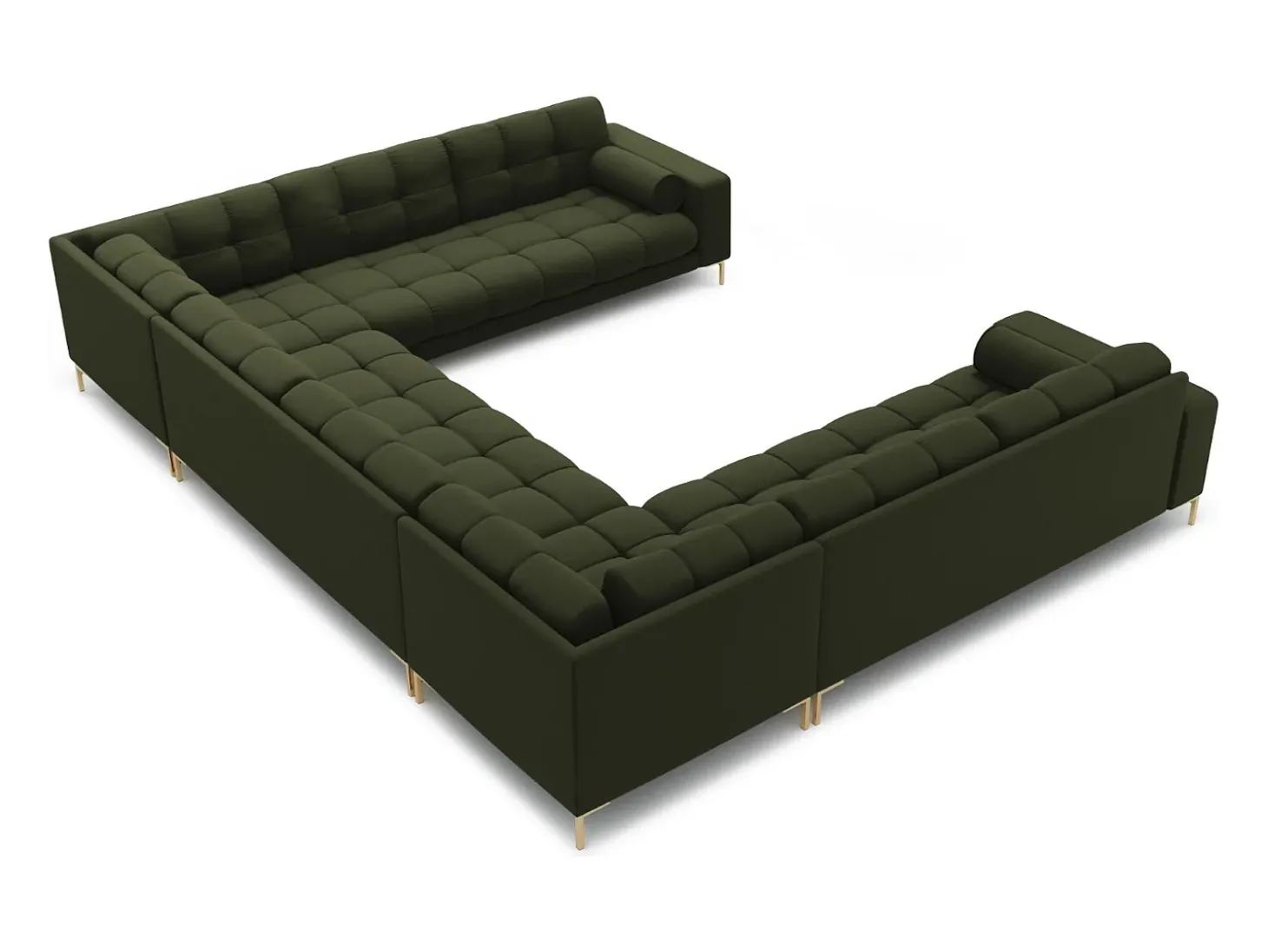 Cosmopolitan Design - Sofá panorâmico "Bali" 9 lugares em tecido estrutural verde - 327x256x75cm