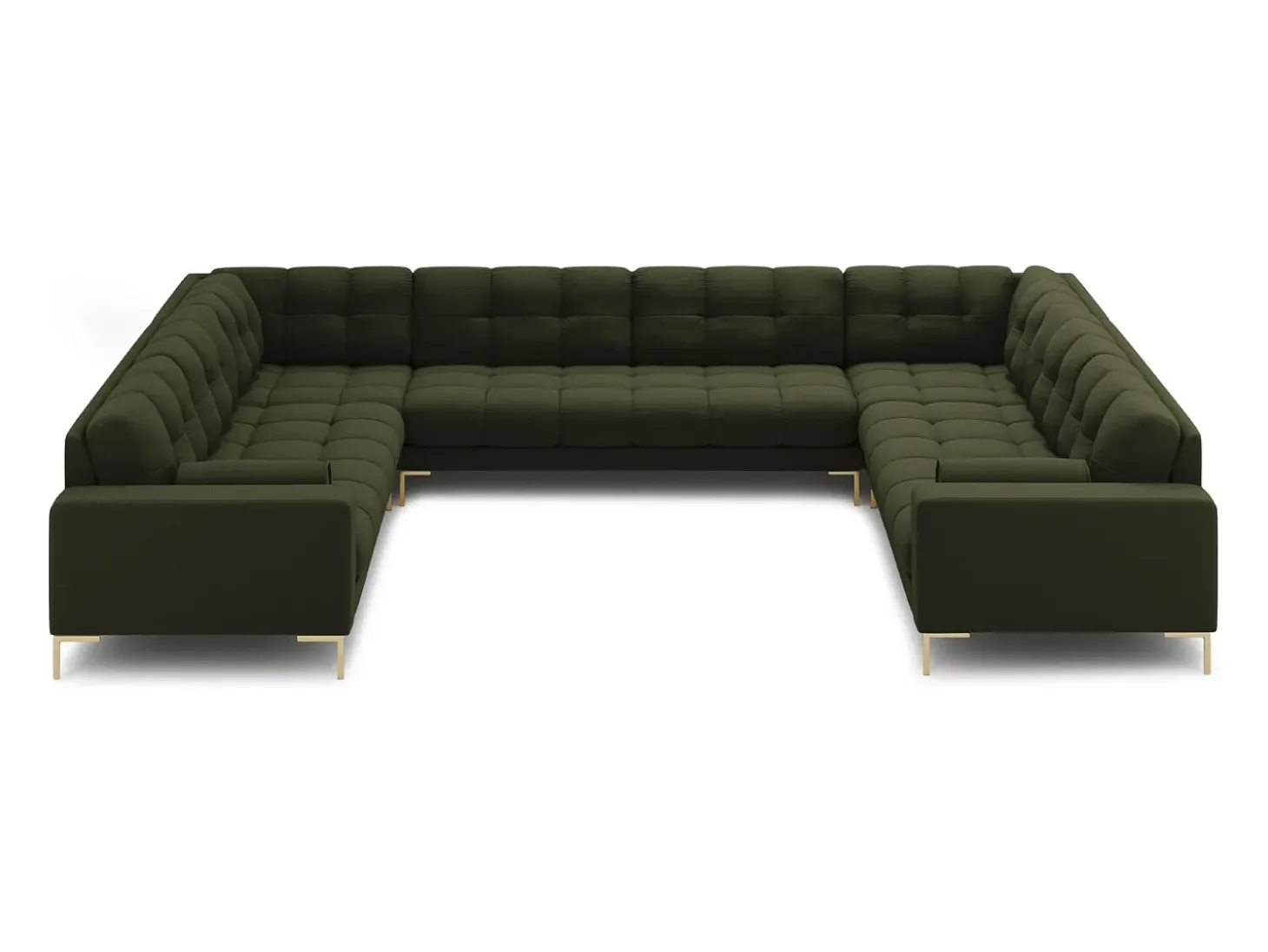 Cosmopolitan Design - Sofá panorâmico "Bali" 9 lugares em tecido estrutural verde - 327x256x75cm