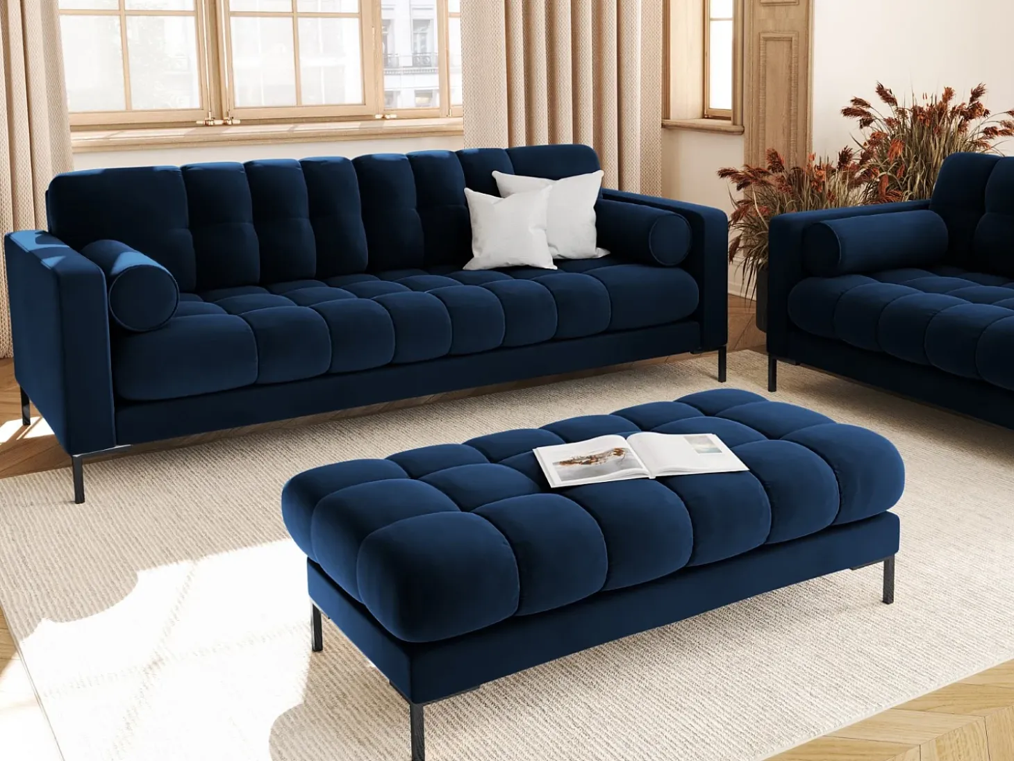 Cosmopolitan Design - Sofá "Bali" 3 lugares em veludo azul real - 177x92x75cm