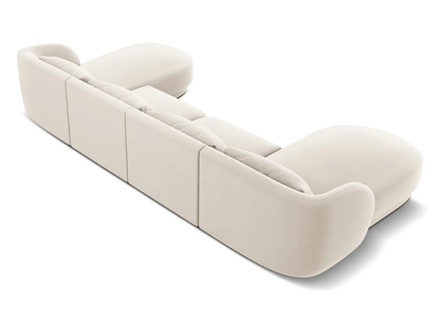 Cosmopolitan Design - Sofá panorâmico "Tulum" 5 lugares em veludo bege claro - 330x156x70cm