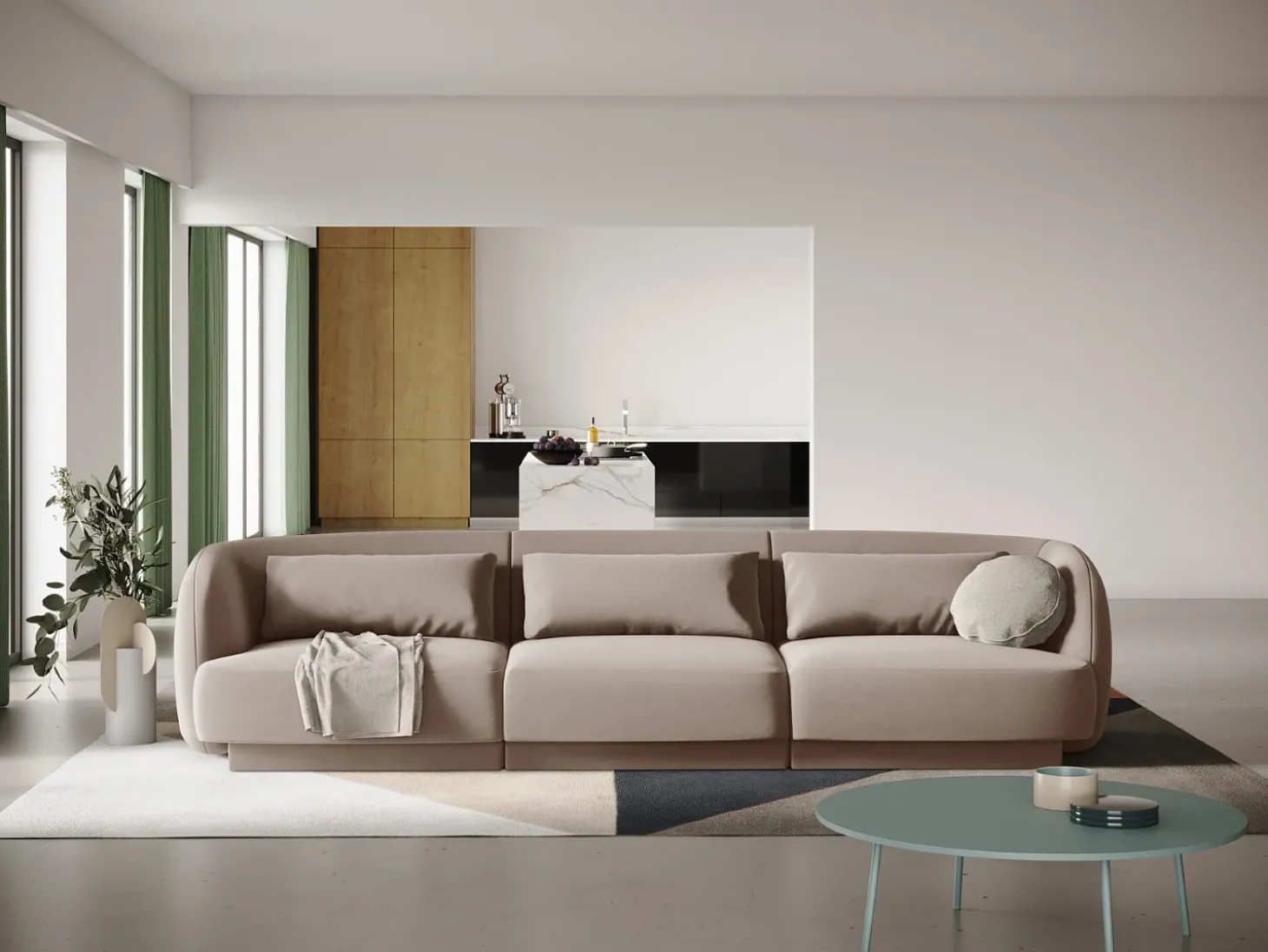 Cosmopolitan Design - Sofá "Tulum" 3 lugares em veludo bege - 255x90x70cm
