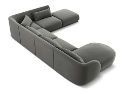 Cosmopolitan Design - Sofá de canto direito panorâmico "Tulum" 6 lugares em veludo cinza claro - 330x255x70cm