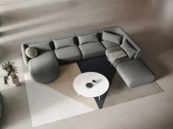 Cosmopolitan Design - Sofá de canto direito panorâmico "Tulum" 6 lugares em veludo cinza claro - 330x255x70cm