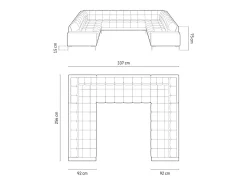 Cosmopolitan Design - Sofá panorâmico "Bali" 9 lugares em veludo azul escuro - 327x256x75cm
