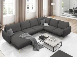 Cosmopolitan Design - Sofá de canto direito panorâmico "Vienna" 7 lugares em tecido estrutural cinza escuro - 330x235x95cm