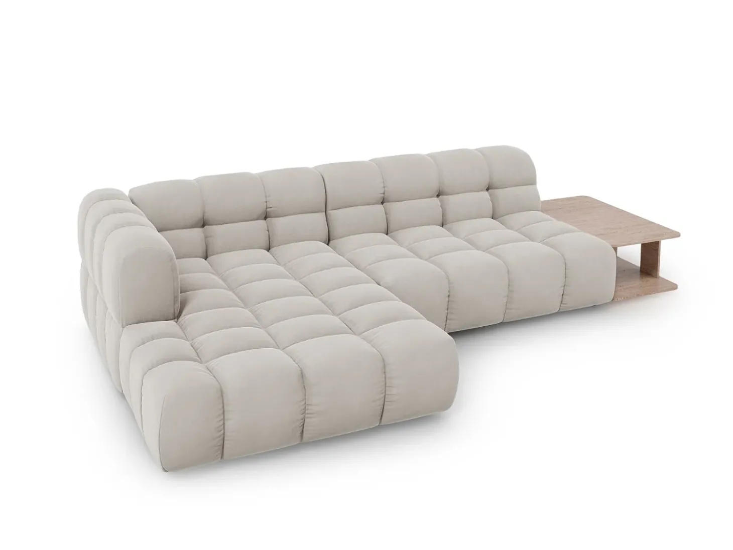 Cosmopolitan Design - Sofá modular de canto esquerdo "Sky" 4 lugares em veludo bege claro - 297x162x75cm