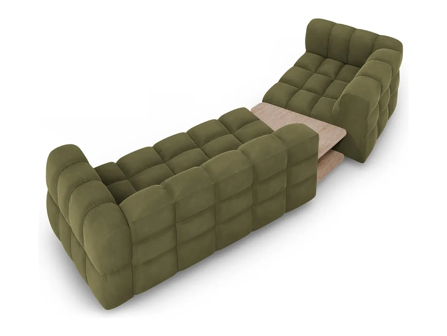 Cosmopolitan Design - Sofá modular virado para a esquerda "Sky" 3 lugares em veludo verde claro - 353x148x75cm