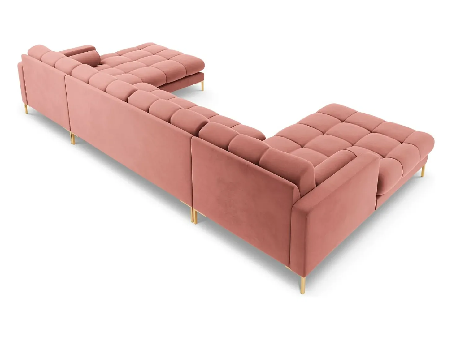 Cosmopolitan Design - Sofá panorâmico "Bali" 7 lugares em veludo rosa - 383x185x75cm