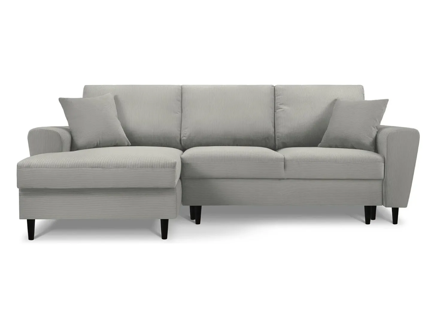 Cosmopolitan Design - Sofá convertível de canto esquerdo com caixa de arrumação "Kyoto" 4 lugares em veludo cotelê cinza claro - 241x145x88cm