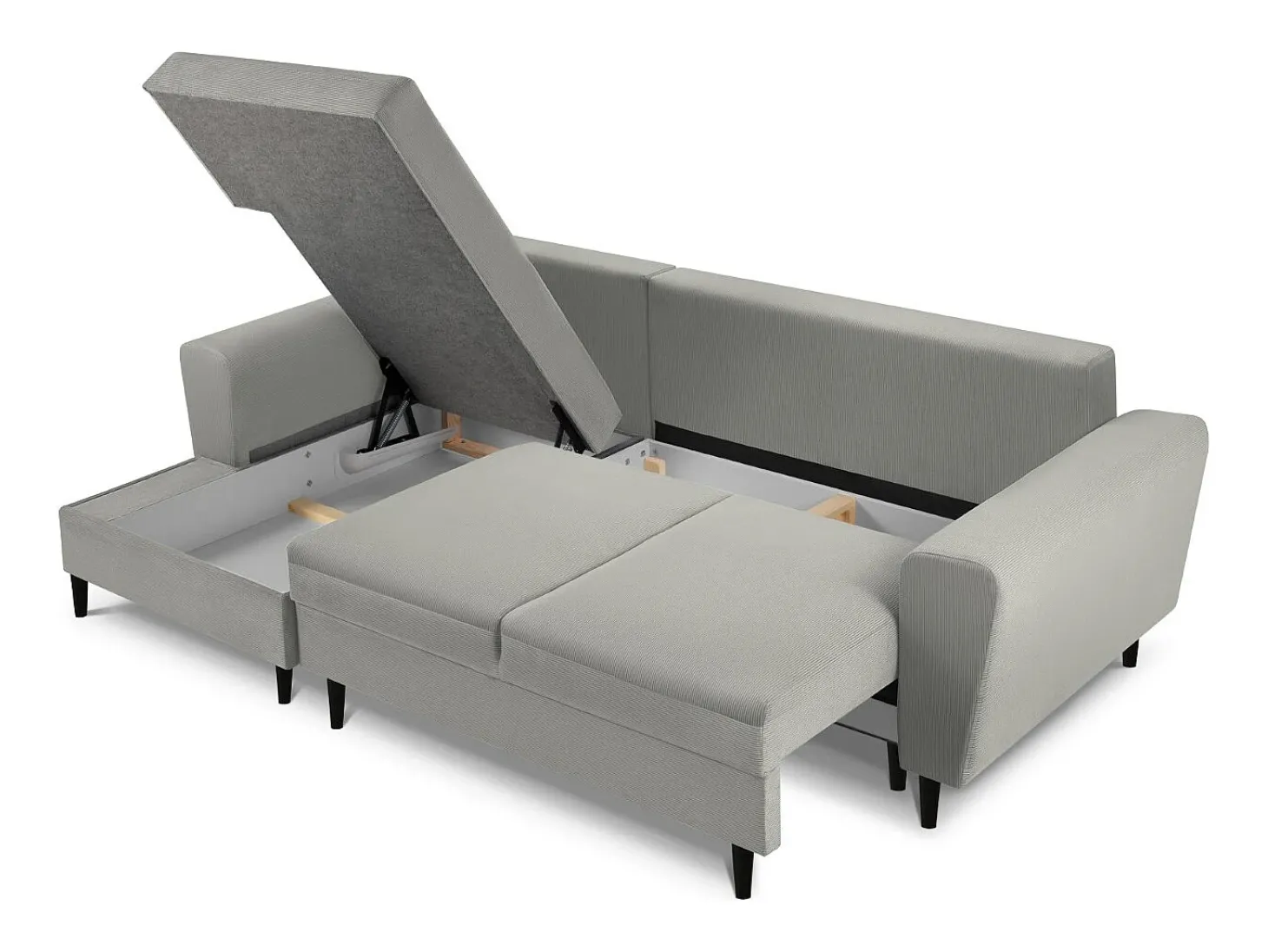 Cosmopolitan Design - Sofá convertível de canto esquerdo com caixa de arrumação "Kyoto" 4 lugares em veludo cotelê cinza claro - 241x145x88cm