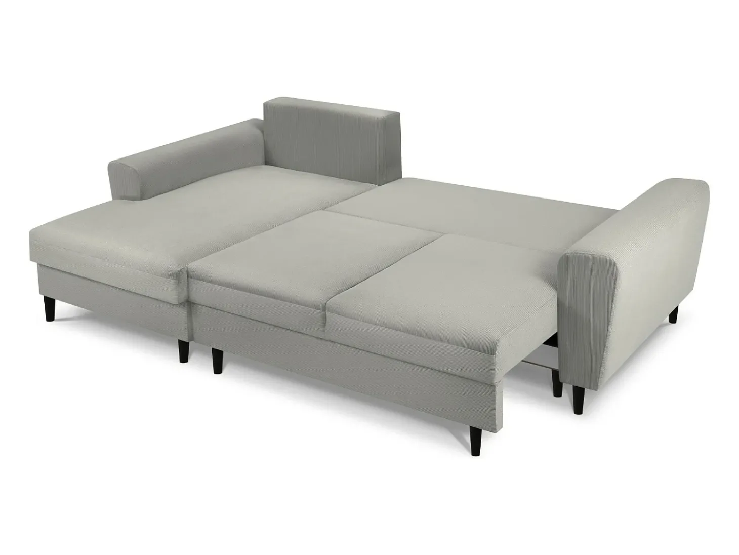 Cosmopolitan Design - Sofá convertível de canto esquerdo com caixa de arrumação "Kyoto" 4 lugares em veludo cotelê cinza claro - 241x145x88cm