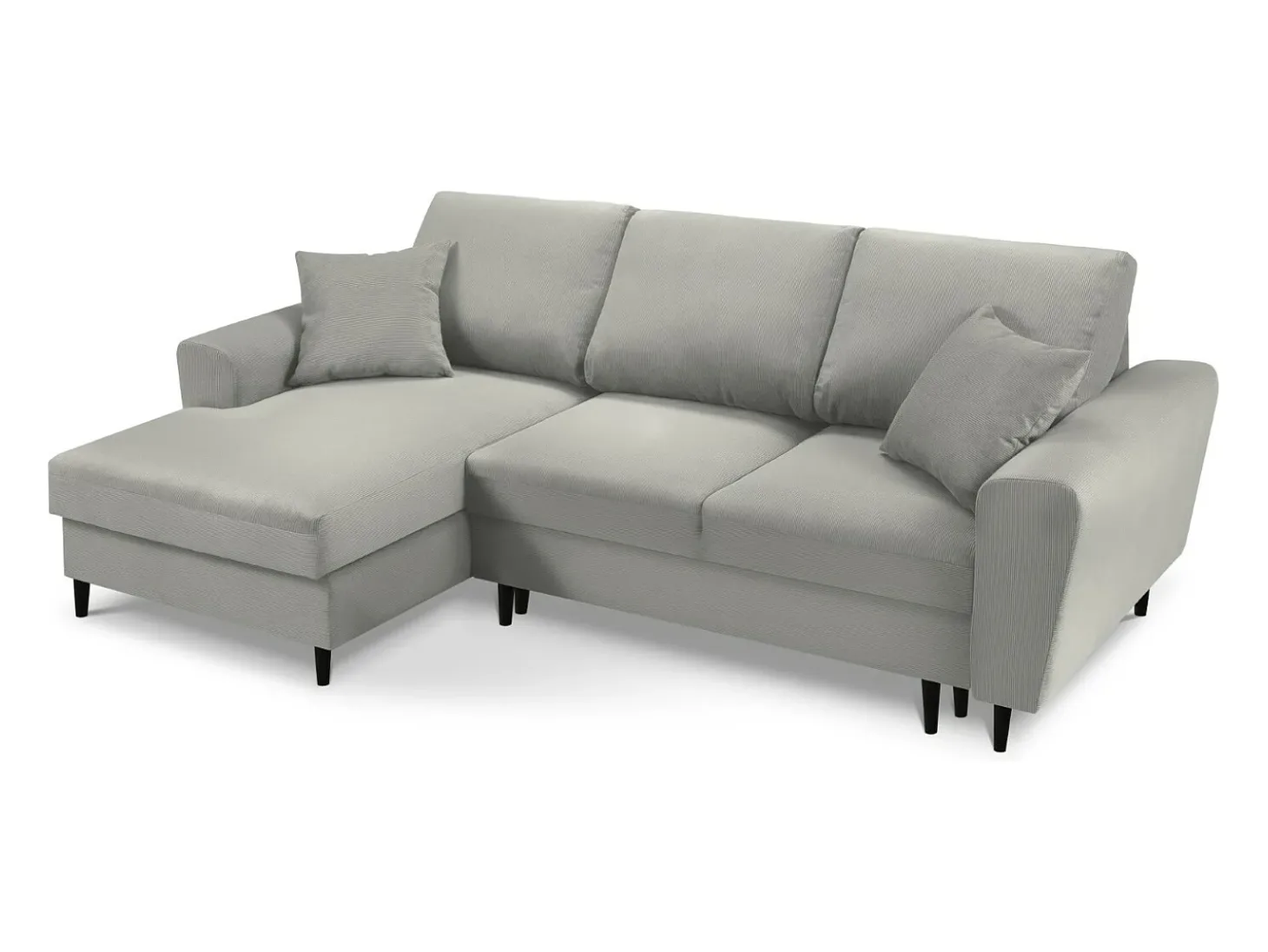 Cosmopolitan Design - Sofá convertível de canto esquerdo com caixa de arrumação "Kyoto" 4 lugares em veludo cotelê cinza claro - 241x145x88cm