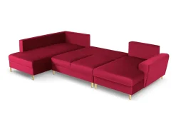 Cosmopolitan Design - Sofá panorâmico convertível esquerdo com caixa de arrumação "Kyoto" 7 lugares em veludo vermelho - 313x194x88cm