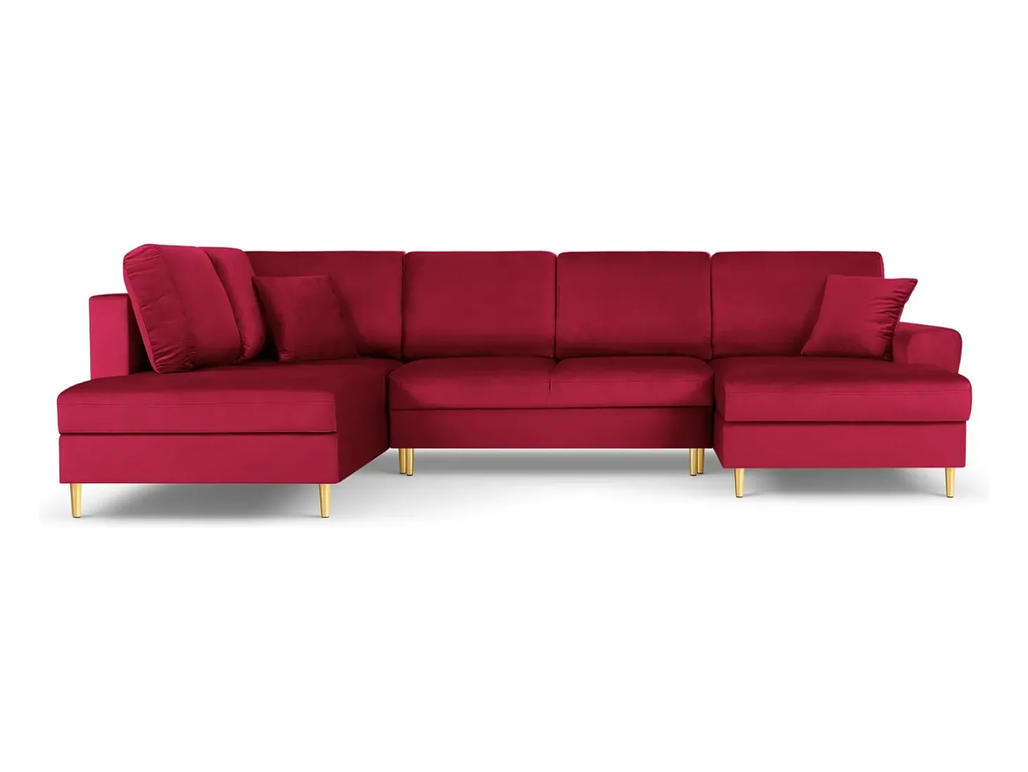 Cosmopolitan Design - Sofá panorâmico convertível esquerdo com caixa de arrumação "Kyoto" 7 lugares em veludo vermelho - 313x194x88cm