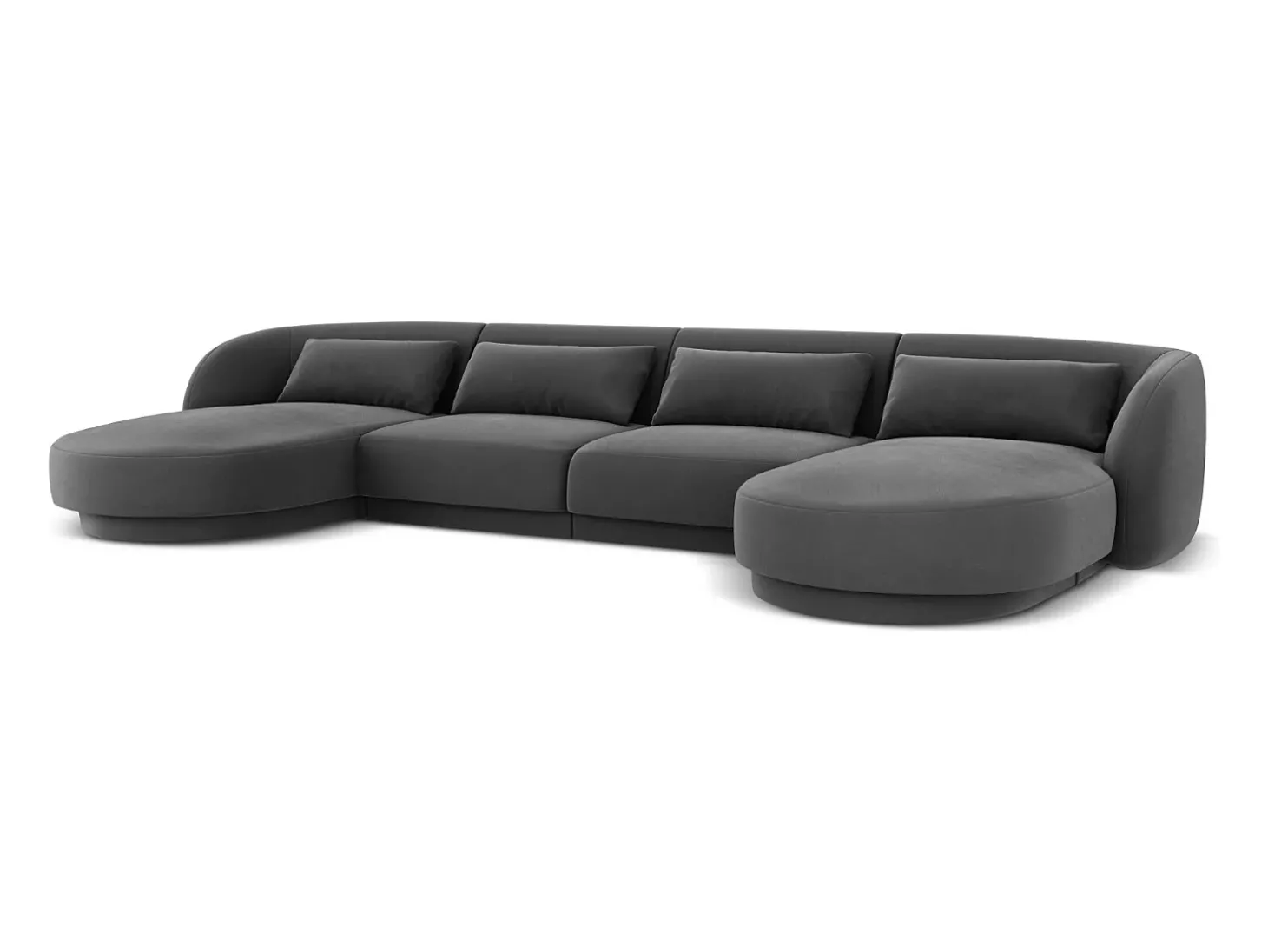 Cosmopolitan Design - Sofá panorâmico "Tulum" 5 lugares em veludo cinza - 330x156x70cm