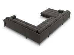 Cosmopolitan Design - Sofá de canto direito panorâmico "Bali" 7 lugares em veludo cinza escuro - 327x256x75cm