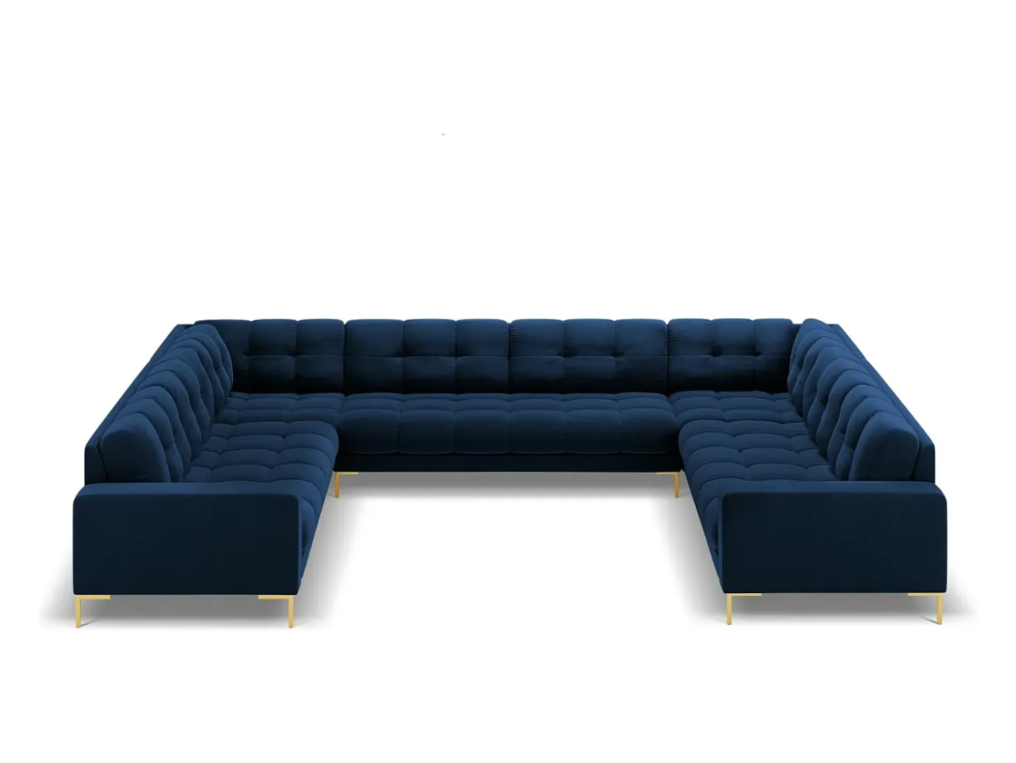 Cosmopolitan Design - Sofá panorâmico "Bali" 9 lugares em veludo azul real - 327x256x75cm