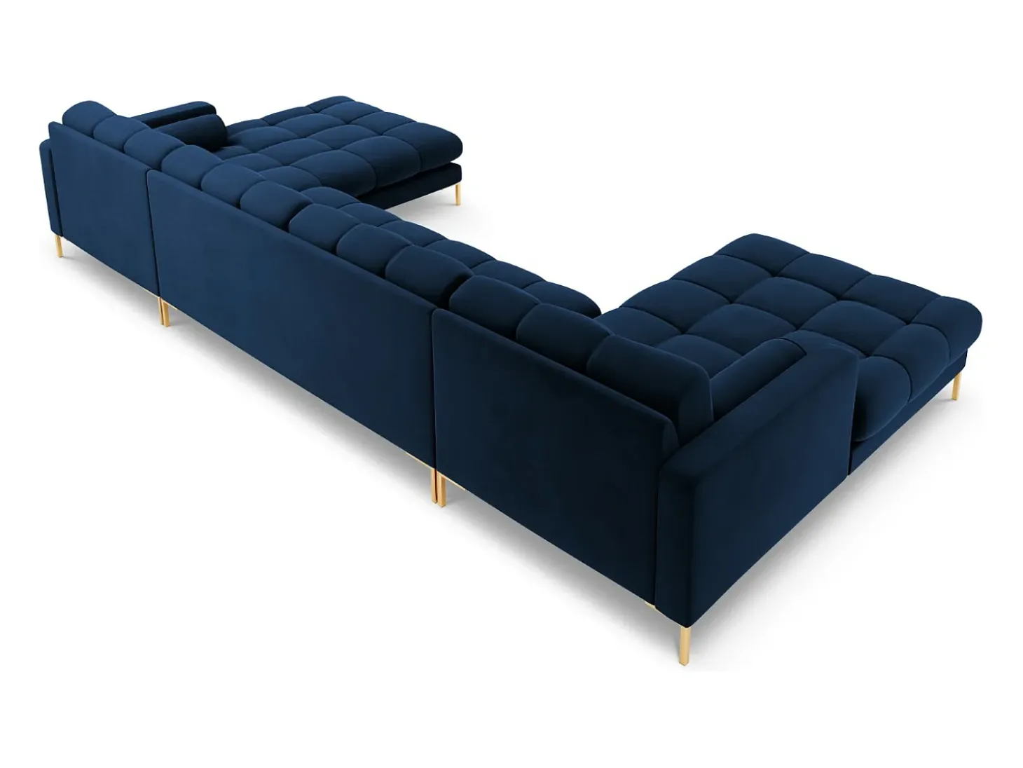 Cosmopolitan Design - Sofá panorâmico "Bali" 7 lugares em veludo azul real - 383x185x75cm