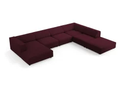 Cosmopolitan Design - Sofá de canto direito panorâmico "Arendal" 7 lugares em tecido chenille com efeito canelado rubi - 364x262x70cm