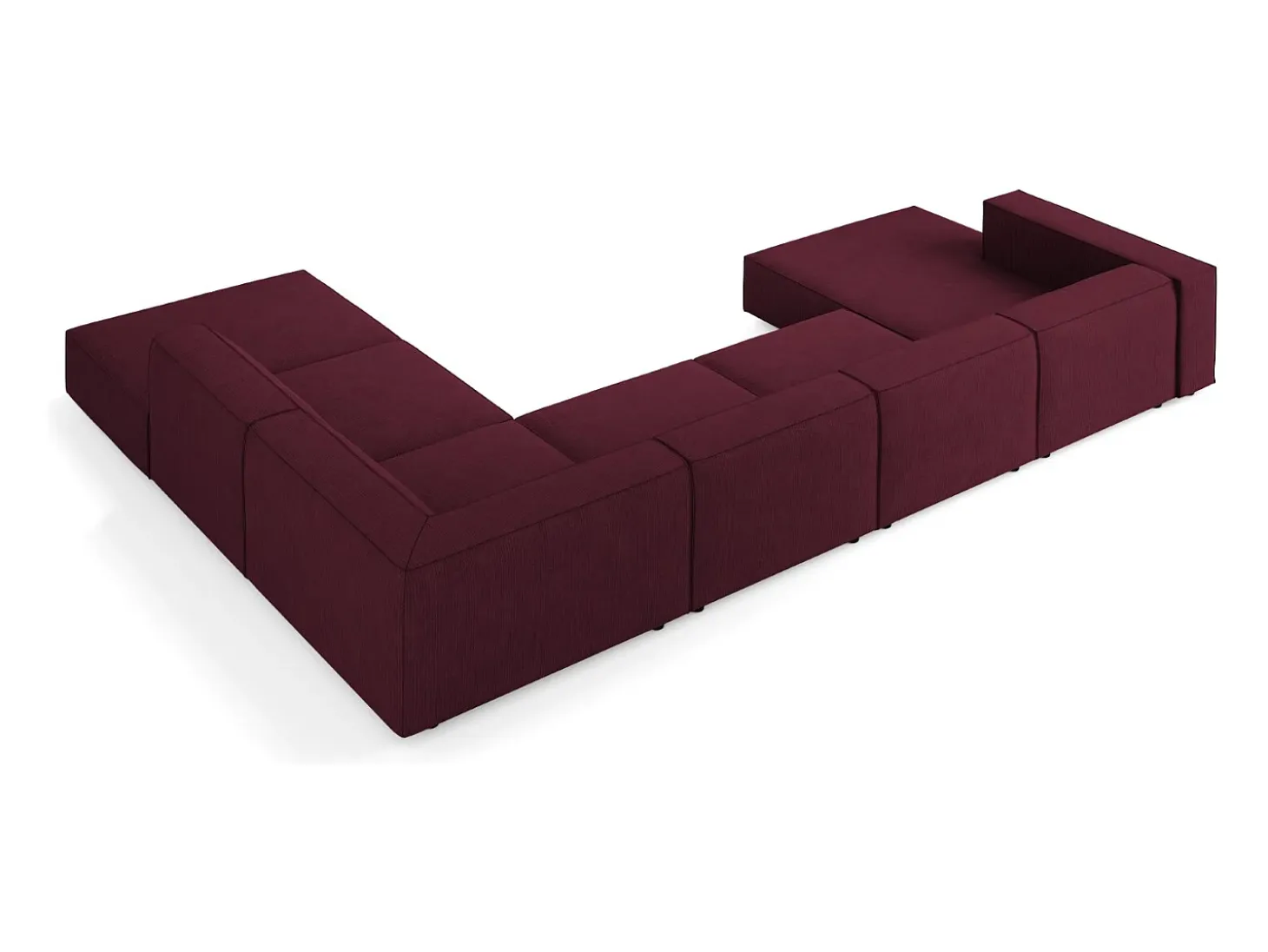 Cosmopolitan Design - Sofá de canto direito panorâmico "Arendal" 7 lugares em tecido chenille com efeito canelado rubi - 364x262x70cm