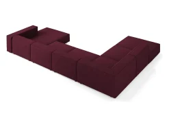 Cosmopolitan Design - Sofá de canto panorâmico à esquerda "Arendal" 7 lugares em tecido chenille com efeito canelado rubi - 364x262x70cm