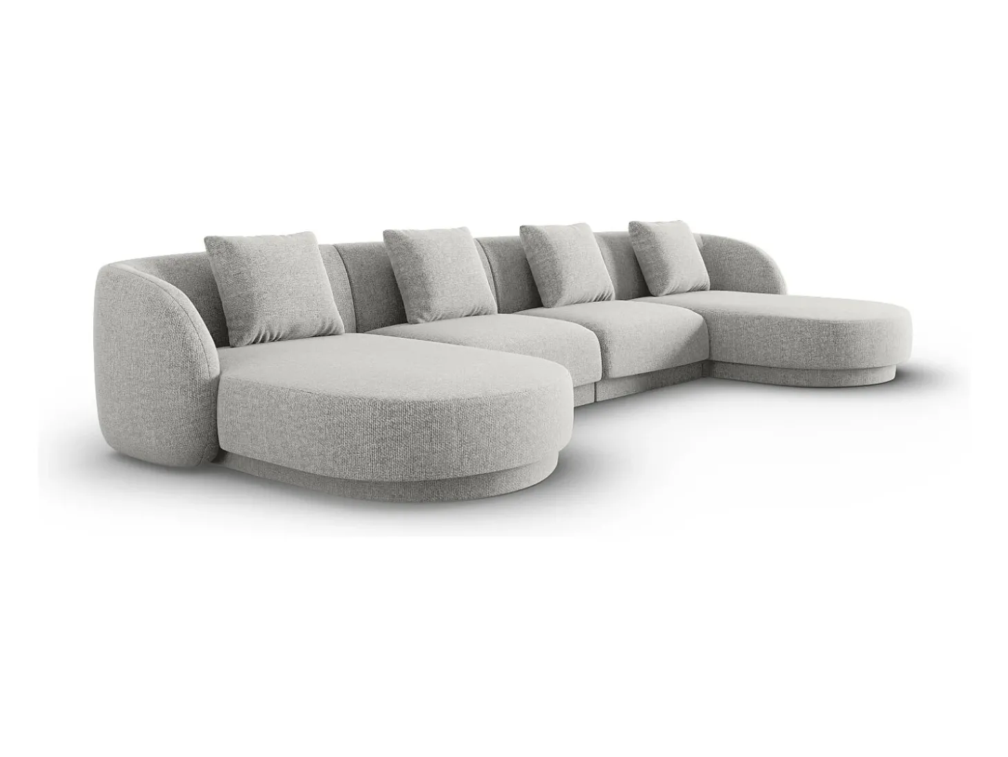 Cosmopolitan Design - Sofá panorâmico "Tulum" 5 lugares em tecido chenille cinza claro - 330x156x70cm