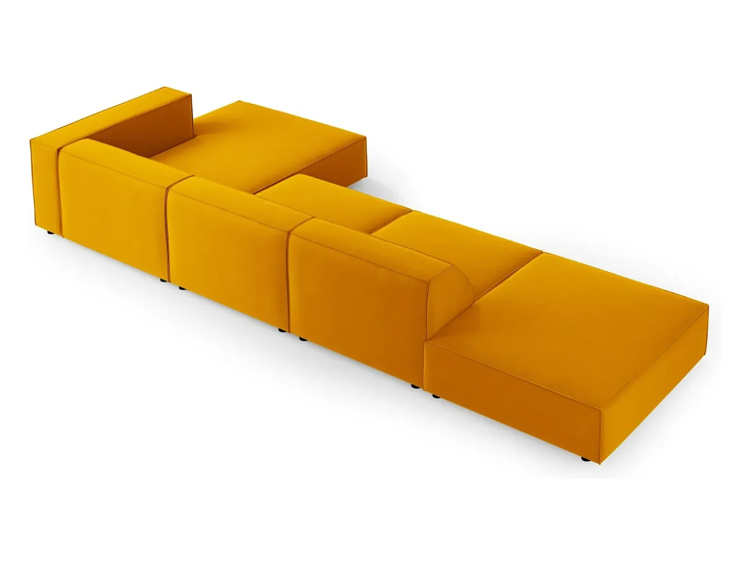 Cosmopolitan Design - Sofá de canto direito "Arendal" 5 lugares em veludo amarelo - 341x166x70cm