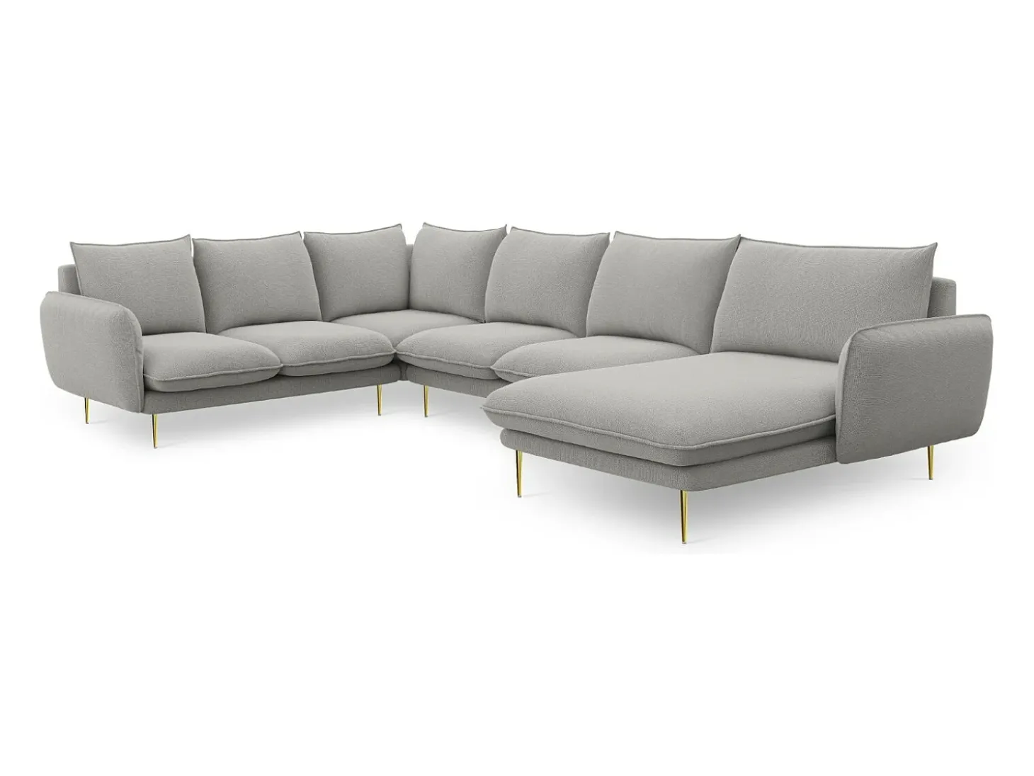 Cosmopolitan Design - Sofá de canto panorâmico à esquerda "Vienna" 7 lugares em tecido estrutural cinza claro - 330x235x95cm