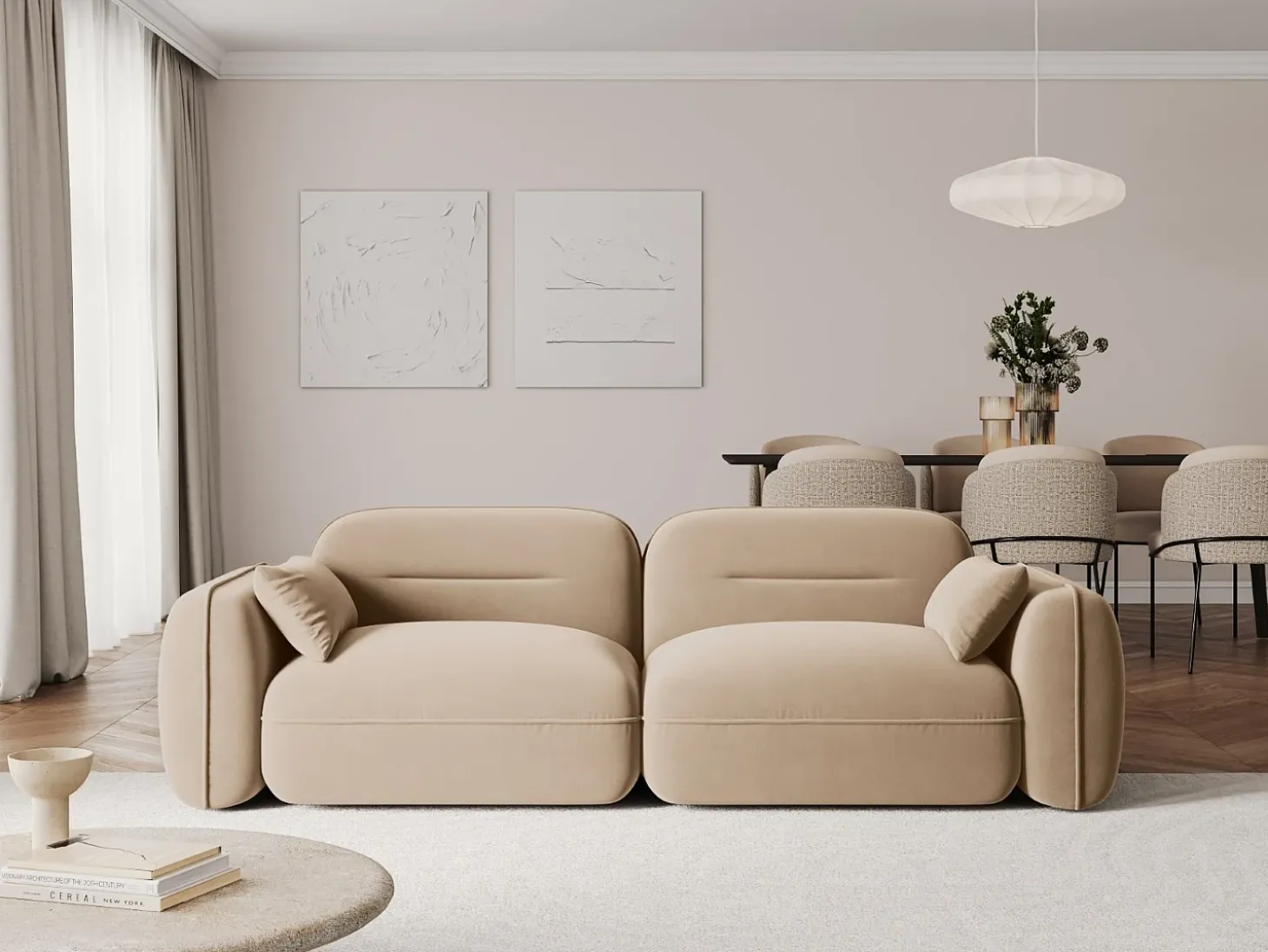Cosmopolitan Design - Sofá modular "Sydney" 3 lugares em veludo areia - 230x90x70cm