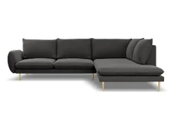 Cosmopolitan Design - Sofá de canto direito "Vienna" 6 lugares em veludo cinza escuro - 275x185x95cm
