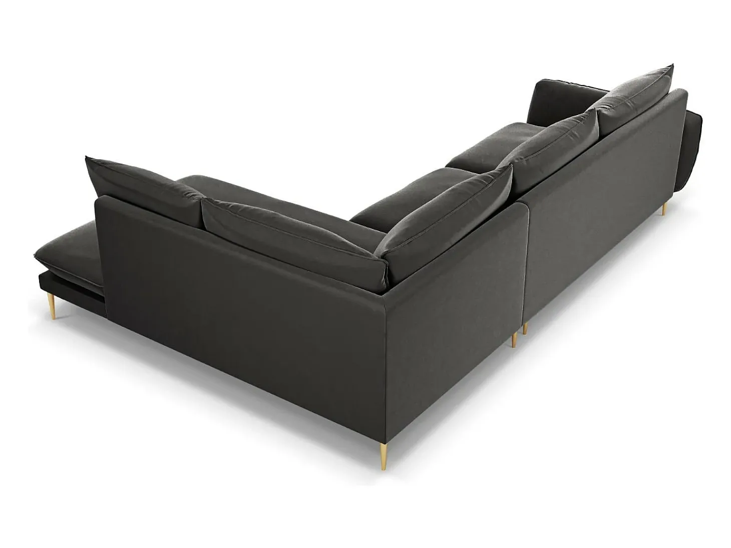 Cosmopolitan Design - Sofá de canto direito "Vienna" 6 lugares em veludo cinza escuro - 275x185x95cm