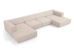 Cosmopolitan Design - Sofá panorâmico "Arendal" 6 lugares em tecido chenille bege - 364x166x70cm
