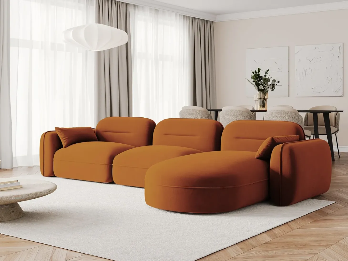 Cosmopolitan Design - Sofá modular de canto direito "Sydney" 4 lugares em veludo terracota - 320x165x70cm
