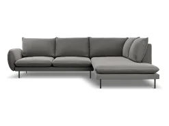 Cosmopolitan Design - Sofá de canto direito "Vienna" 6 lugares em veludo cinza claro - 275x185x95cm