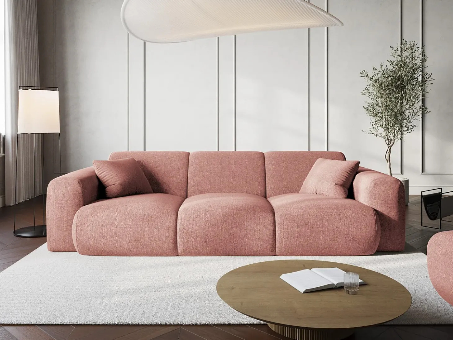 Cosmopolitan Design - Sofá "Nolio" 3 lugares em tecido chenille rosa - 235x95x72cm