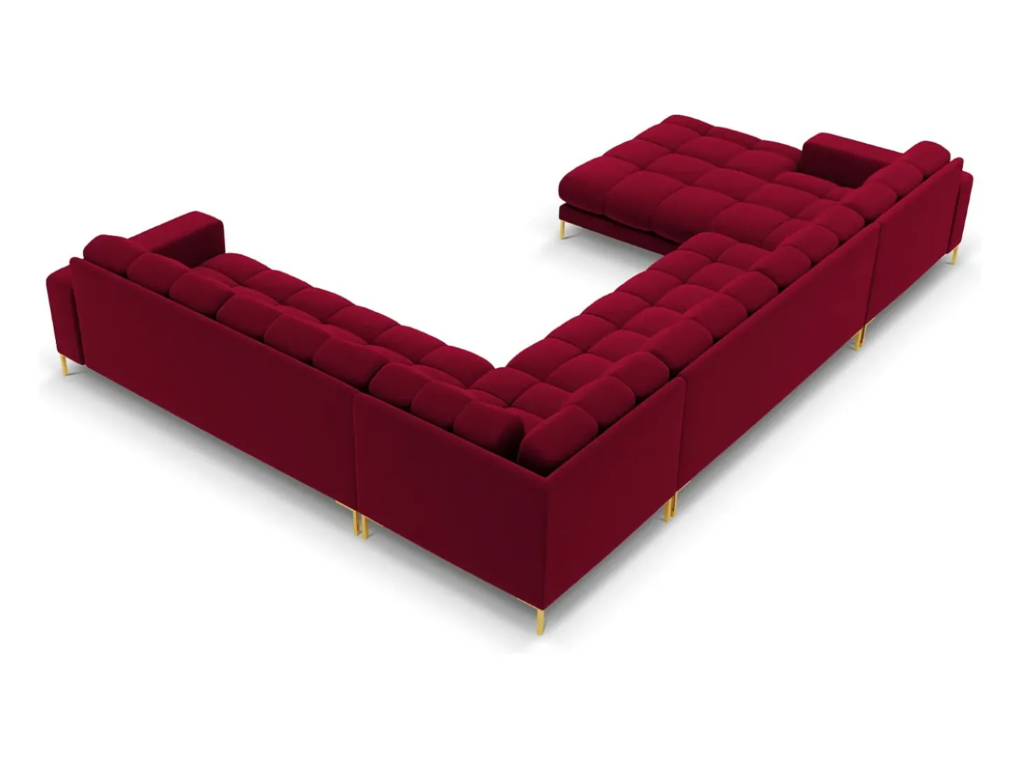 Cosmopolitan Design - Sofá de canto direito panorâmico "Bali" 7 lugares em veludo vermelho - 327x256x75cm