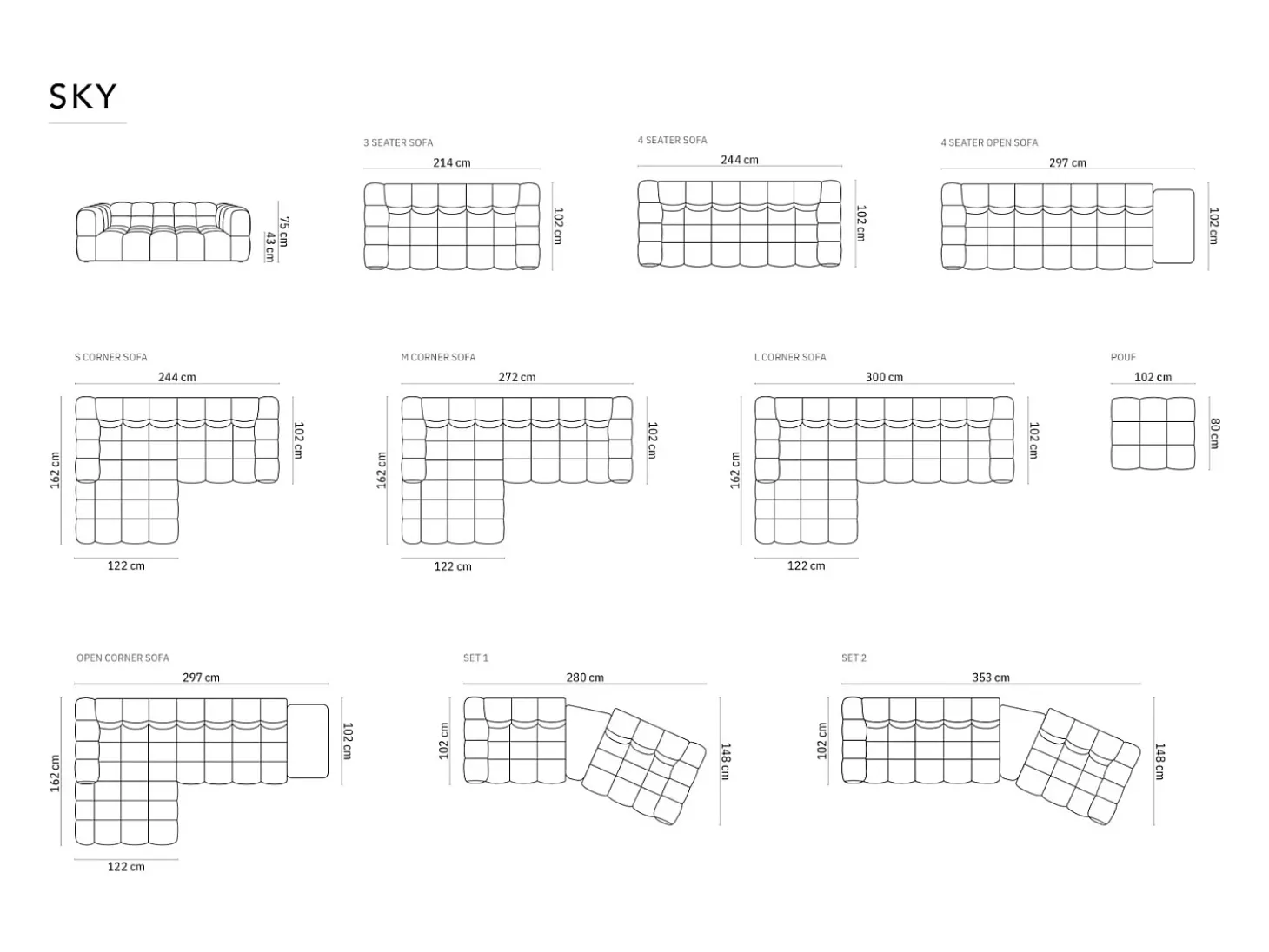 Cosmopolitan Design - Sofá modular de canto esquerdo "Sky" 4 lugares em veludo salmão - 297x162x75cm