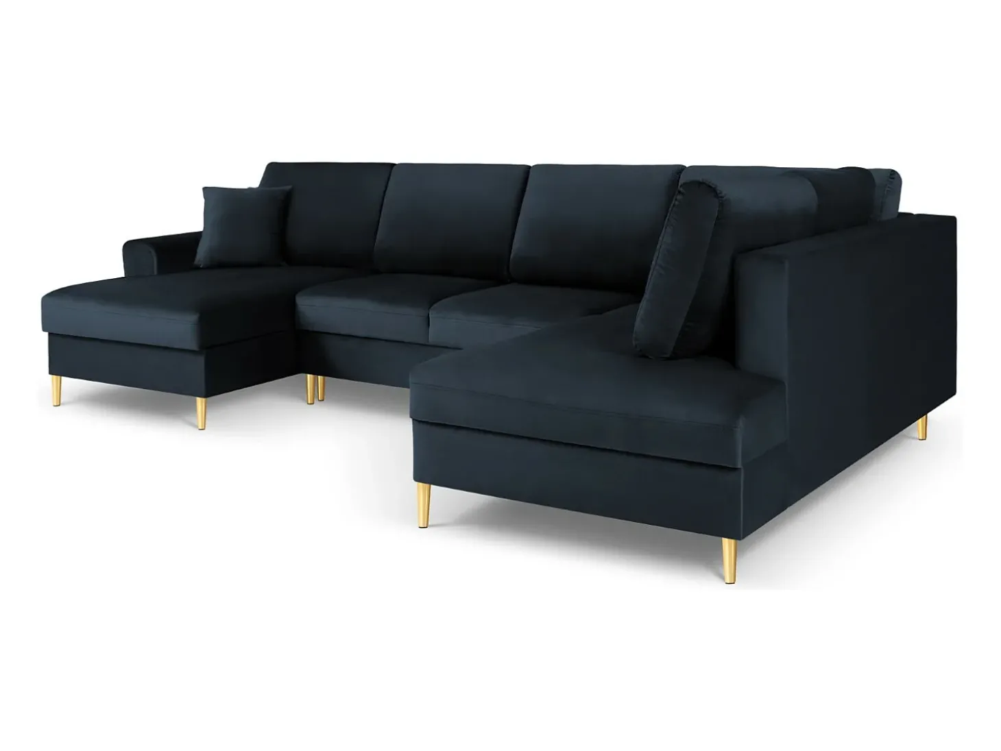 Cosmopolitan Design - Sofá panorâmico convertível em linha reta com caixa de arrumação "Kyoto" 7 lugares em veludo azul escuro - 313x194x88cm