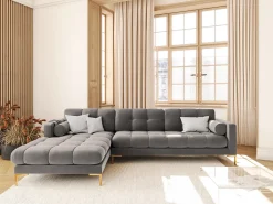 Cosmopolitan Design - Sofá de canto esquerdo "Bali" 5 lugares em veludo cinza claro - 293x185x75cm